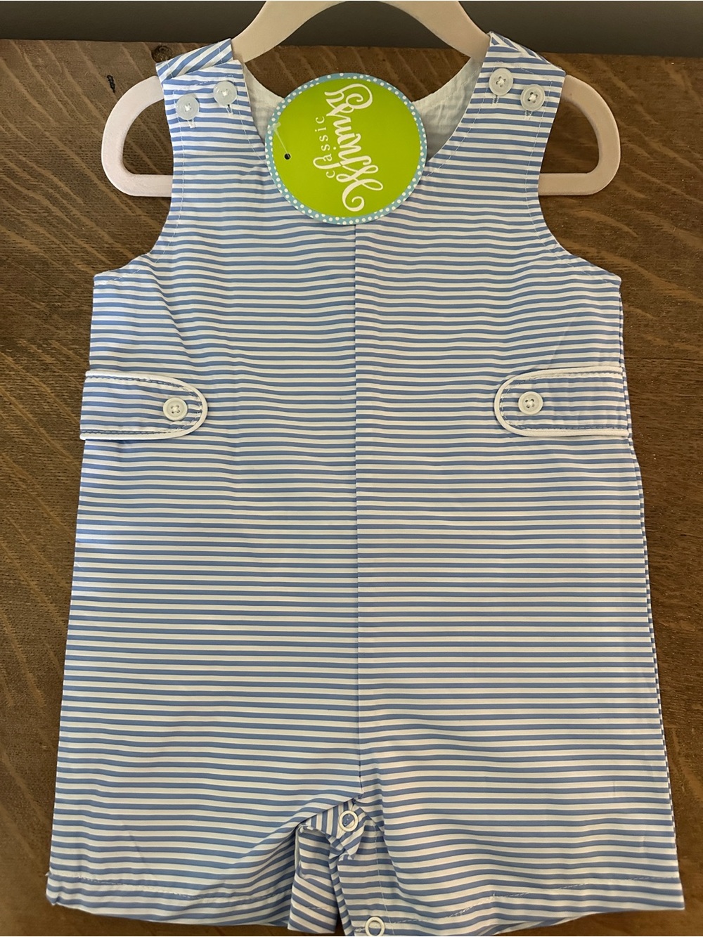 Classic Whimsy Baby Blue Stripe One-Piece Romper JonJon Shortall